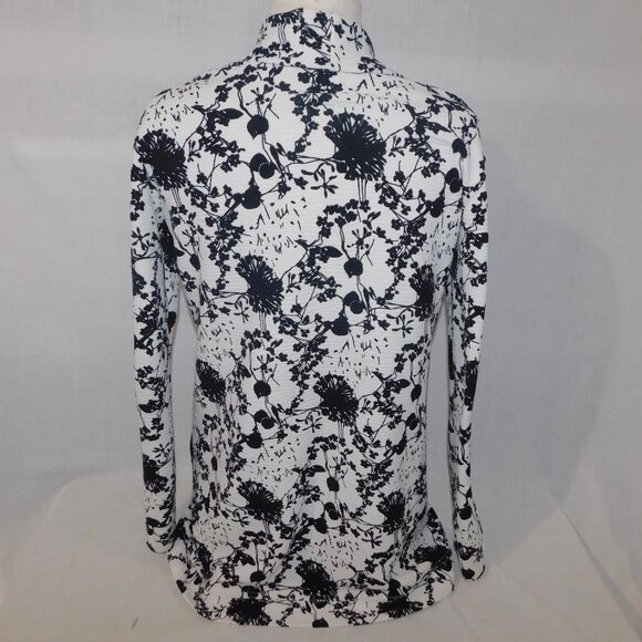 Blondie Apparel Canada Womens M Black White Floral Cross Front Sweater Cowl Neck - Picture 8 of 9